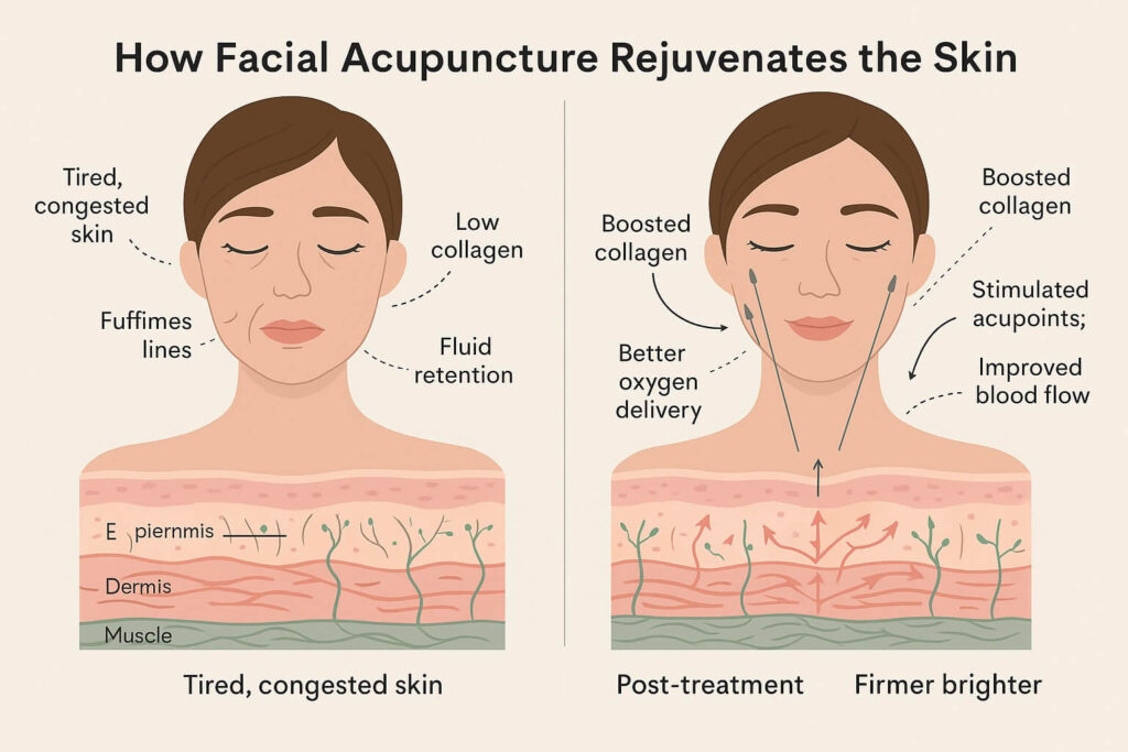 Inforgraph showing the before and after for facial acupunture treatments